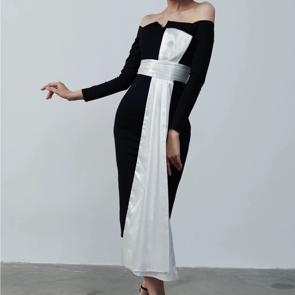 Chic Off-Shoulder Black and White Dress